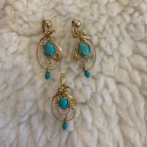 14k gold and turquoise set
